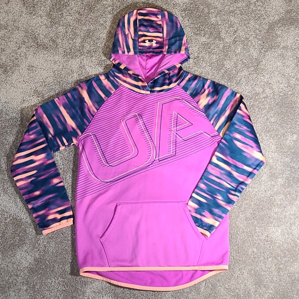 Youth Girls Large Under Armour Hoody Purple Orange